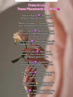 A close-up shot of hands holding a white rose, with a list of zodiac placements overlaid on the background set against a blurred pinkish background with added text.