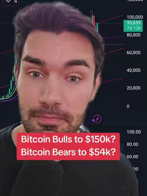 A man with dark hair and a beard is centered in the frame, against a background showing a stock chart. A red rectangle at the bottom contains text. The man has a neutral expression, looking at the camera.