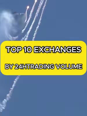 The cover image shows a yellow rectangular box with the text 'TOP 10 EXCHANGES' and 'BY 24HTRADING VOLUME' against a backdrop of a blue sky with white contrails or smoke trails in the upper left.