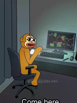 An illustration shows a monkey-like character sitting at a desk. The character, with a stylized face, is looking at a computer screen displaying stock charts. The background suggests a room with a desk, a computer monitor, and various office-related items.