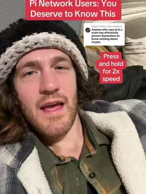 A man with light skin and curly brown hair is centered in the frame, wearing a black beanie with a white knit band and a green shirt underneath a white and green jacket. Overlaid on the image are red text boxes with white text, and a small image of a message from another person in white.