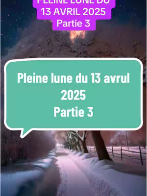 A winter landscape with a pathway lined with trees and snow on either side. Text overlays are present, featuring astrological information.