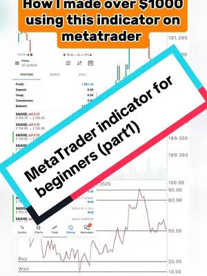 The cover image shows a screenshot of a trading platform interface, likely MetaTrader. Overlaying this are text boxes and a highlighted area. The dominant colors are black, white, red, and teal. The layout is designed to draw attention to key elements within the app, especially concerning the trading indicators and the profitability of the trading signals.