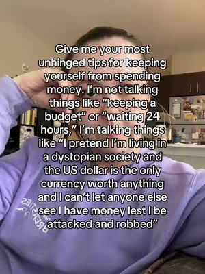 A person in a purple long-sleeve shirt holds their hand up to their forehead. Above their head is a large block of text.