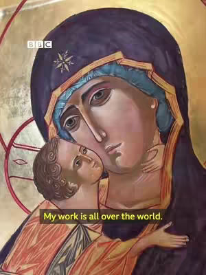 An image of a religious icon depicting Mary holding baby Jesus, with gold leafing in the background and text overlayed.