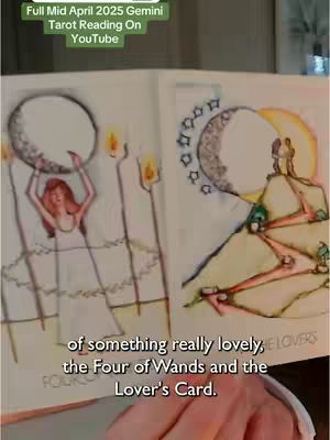 The cover image shows a book opened to tarot cards. On the left card there is a figure holding the moon, and on the right there are lovers embracing under a crescent moon. Text is overlaid on the top, and bottom of the image.