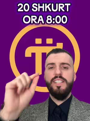 A man with a beard is positioned in front of what appears to be the Pi Network logo, within a purple circle, with text overlayed on the top. His expression and hand gesture directs towards the logo, with a background adding visual elements to the image.