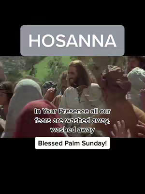 A vertical video frame featuring a scene from a movie. The image shows Jesus surrounded by people who appear to be celebrating. Text overlays at the top and bottom provide context and messages. The overall composition is a blend of cinematic and textual elements.