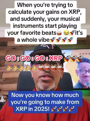 The cover image features a man in a red shirt looking directly at the camera. Overlay text appears in a top white bar and a blue bar at the bottom. The background includes a blurred view of room and a screen showing another man's face and other content. Overlay graphics such as drums, rockets and fire are scattered.