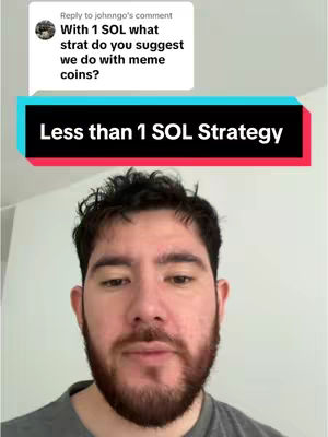 A selfie-style video cover features a man with a beard looking at the camera. There's a text overlay with a question and a response related to 'meme coins' and 'SOL' in a color block.