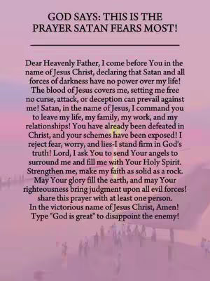 A digitally created image featuring text overlaid on a soft, gradient background that transitions from pink to purple. The image is mostly text-based, with no figures or direct objects. The text is arranged in a way that suggests a prayer and is framed by simple horizontal lines at the top.