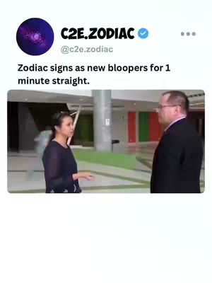The cover image shows a screenshot of a post from the Twitter account C2E.ZODIAC. The image embedded in the post shows two people, a woman and a man, talking in an office building. A light green wall with red and green highlights is visible in the background