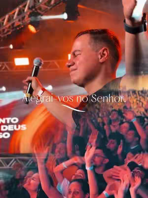The cover image captures a dynamic scene from a church service. A man, presumably the speaker, is centered, holding a microphone and singing passionately, with an overlaid image of the audience in the background. The color palette is warm, with orange and yellow hues illuminating the stage. The composition is layered, with the man in the foreground and the crowd blurred behind him. The focus is on the speaker and the enthusiastic atmosphere of the event.