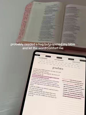 An open Bible and a tablet displaying the word "psalms" in a room with white walls. The hook appears as text overlaid on the image.