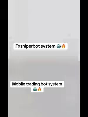 The image features a light gray background. Two label-like text boxes are positioned vertically. The top one reads Fxsniperbot system with a cupcake and flame icon. The bottom box says Mobile trading bot system, also with cupcake and flame icons.