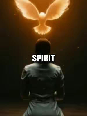 A person stands with their back to the viewer, looking toward an illuminated dove with open wings. The word 'SPIRIT' is overlaid on the person.