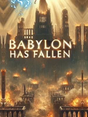 An epic, stylized image depicting a city in flames. Tall, imposing buildings with a dark, foreboding appearance are silhouetted against a fiery sky. The foreground is filled with flames and smoke, and the text "BABYLON HAS FALLEN" is prominently displayed in a glowing, golden font. The overall composition conveys a sense of destruction and drama.