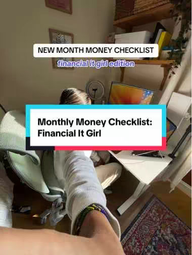 The cover image features a low-angle shot of an individual's legs and arm, with a blurred background suggesting a home office setting. Text overlays appear in the top and middle portions of the image, presenting the video's title and context, with financial-themed hashtags in the caption.