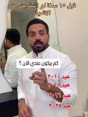 A man in a white shirt is centered in a shot. The background includes a mirror reflecting a partial view of the room. Text overlays are present, with a question and several date-related options.