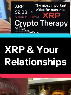 The cover image is a vertical split, the top half showing cryptocurrency data for XRP and the phrase "Crypto Therapy", the bottom half featuring text that reads "XRP & Your Relationships". The image incorporates a screenshot of financial data and text overlays.