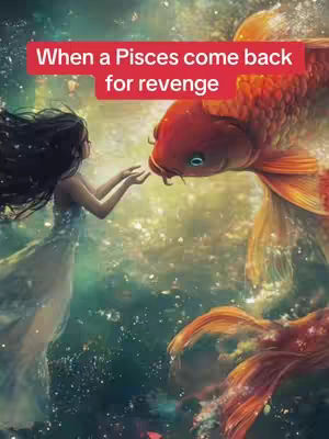 An artistic image features a serene underwater scene. A woman with long dark hair, flowing in the water, is reaching out towards a large, golden-red fish. The fish has large fins and scales. The background is a blend of blue, green, and gold hues, giving a dreamy appearance.