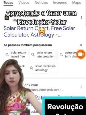 A woman with dark hair, angled towards the camera, appears in the foreground. Behind her, a screen displays a Google search interface, with the search bar and related queries visible. Text overlays highlight the topic, including phrases like "Aprendendo a fazer uma Revolução Solar" and "Revolução Solar."