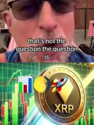 The cover image is a selfie-style shot with the creator in the foreground and a graphic overlay in the background. The creator, a man wearing sunglasses, is centered, taking up the top portion of the frame. Below, a digital graphic of charts, a globe, and a rocket ship with the XRP logo forms the bottom section. The color palette is diverse, using shades of green, red, blue, yellow, and metallic hues.