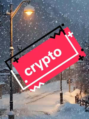 A winter scene with a snowy road, streetlights, and a pink overlay that says "crypto".