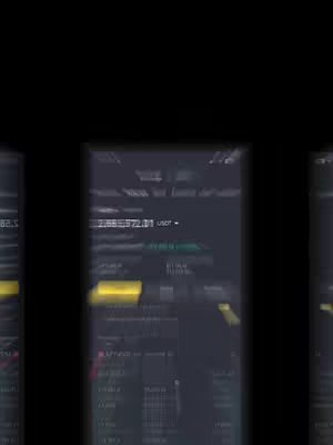 The cover image shows a screenshot of an app interface displaying financial data, likely related to cryptocurrency trading. The interface elements, which appear to be primarily text-based information, are displayed on a mostly dark background. The image is framed within the bounds of a phone screen, and the edges of three such screens are visible, slightly blurred to give a sense of depth. There's a slight yellow tint, suggesting the data being displayed.