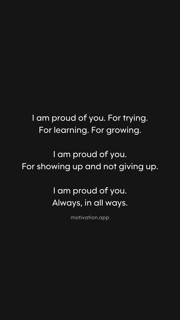 A minimalist image with a black background. White text is centered, with large spaces between the phrases. The text consists of motivational phrases in an encouraging and positive tone. The words 'motivation.app' are at the bottom in a smaller font size.