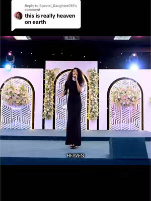 The cover image shows a woman on a stage, singing into a microphone. Behind her, a backdrop forms an arch, adorned with floral arrangements. Below her, the word 'HEAVEN' is displayed.