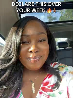 A woman with dark hair and a floral top is sitting in a car. She is smiling and looking at the camera. Text overlayed on the cover image reads 'DECLARE THIS OVER YOUR WEEK'.