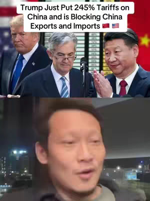 The cover image is a split screen. The top portion features a collage of three men: former President Donald Trump, another man in a suit, and Chinese President Xi Jinping. The bottom portion shows an Asian man, likely the video creator, looking at the camera. The text overlayed at the top states the video's topic.
