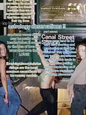 The image captures three young women in a casual setting, likely indoors, with some text overlays presenting astrological observations. The composition is candid, with the women appearing in a natural pose. The background includes some architectural elements, and the overall tone seems informal and conversational.