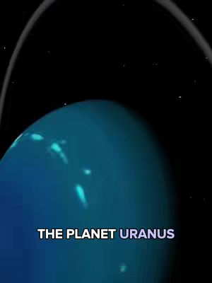 The image shows a digital rendering of the planet Uranus against a black background. The planet is depicted as a large, blue sphere with some lighter blue and white cloud-like features across its surface. Above the planet, there is a partial, curved ring system, appearing as a grey band with some embedded points. The lower part of the image contains the text 'THE PLANET URANUS' in a bold, white font.
