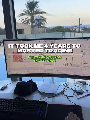 The cover image shows a computer screen displaying trading charts and data. Text overlays indicate the video's content, with a background view visible through a window.