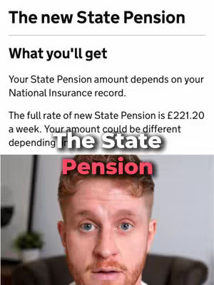 The cover image shows a man's face directly in front of the camera. Behind the man's head, there is a panel with text. Overlaid on top of the man's head is a banner that reads "The State Pension" in red stylized letters
