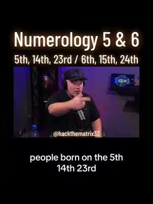 The cover image presents a medium shot with a man as the central subject. The man, who appears to be the creator or presenter, is positioned in front of what seems to be a backdrop with a dimly lit room setting. Above him a title 'Numerology 5 & 6' with dates written, The man's attire consists of a black shirt and a baseball cap, with headphones, suggesting a setup designed for audio recording or broadcasting. His right hand is extended, pointing towards the right side of the frame. The overall color palette leans towards dark tones, with the use of shadows and artificial lighting adding a layer of depth and atmosphere to the image.