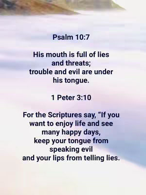 The cover image displays a sky-like background with text overlaid. The text includes Bible verses about the impact of lies, threats, and evil. The top and bottom portions of the image show a gradient from a light blue to a deeper shade, simulating the effect of clouds, with the center containing the verses.