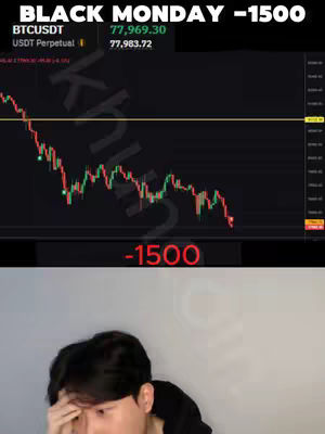 The cover image displays a split-screen composition. The top half shows a financial chart with red and green lines illustrating a market downturn, accompanied by text overlays. The bottom half features a person looking concerned directly at the camera inside a well-lit room.