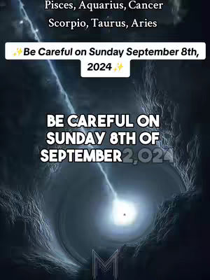 The image features a dark, stylized background that resembles a deep cavern or a vortex, with a bright, central light source. Overlaid on this are text elements in a clear, sans-serif font, conveying a warning about a specific date. At the bottom, a stylized letter 'M' is visible.