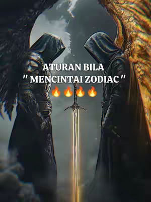 An image featuring two figures in dark cloaks with hoods, facing each other across a glowing sword. The background suggests a celestial or mystical realm.