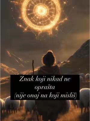 The image is a digitally created scene with a celestial background and a person in the foreground. In the background, there's a bright, glowing circular object resembling a sun or portal, shining with golden light and intricate patterns. Below this, a silhouetted figure is seen from the back, facing away from the viewer, holding a staff or walking stick and looking towards the light. Surrounding the figure are several sheep, suggesting a shepherd-like scenario. The overall color palette is warm, with golden and brown hues dominating the scene, creating a sense of mystery and awe.