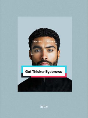 A split-face image of a man with one side appearing to have thinner eyebrows and the other side thicker, suggesting a before-and-after comparison. Text overlays highlight the contrast and promote the video's topic against a soft blue background