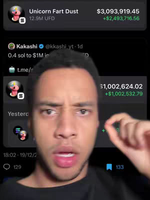 The cover image shows a man's face in close-up, reacting with a slightly surprised expression. The background reveals app screens detailing financial transactions. At the top-left is a crypto app’s details, showing large gains. The creator has a neutral expression and appears to be reacting to the information presented on the screen over his shoulder.