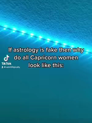 The cover image shows a teal background with a string of lights. The text overlay asks why Capricorn women look a certain way, referencing astrology.