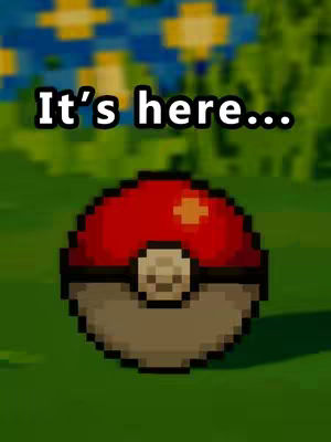 The image features a digitally rendered Pokeball, the iconic item from the Pokemon series, set against a pixelated background resembling a green field with yellow and blue flower-like shapes. The Pokeball is the central focus, rendered to look like a pixelated object.