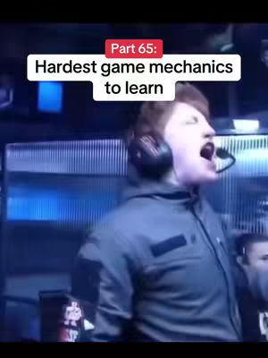 The cover image features a man with short hair, wearing a headset, and appearing to shout with wide-open mouth. Above him is a white rectangle with red borders that reads Part 65: Hardest game mechanics to learn.