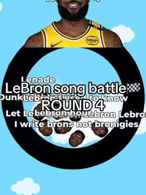 The image features a central circular design with the text "ROUND 4" in large font. Above it, a headshot of LeBron James is present, with a text overlay featuring the words "LeBron song battle". The background has a light blue gradient.