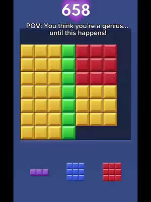 The cover image displays a screenshot from a puzzle game. It shows a grid of colored blocks, with multiple pieces beneath the grid. Above, text over the image sets the scene.